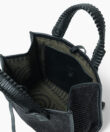 Mini Tote in Black Leather & Straw