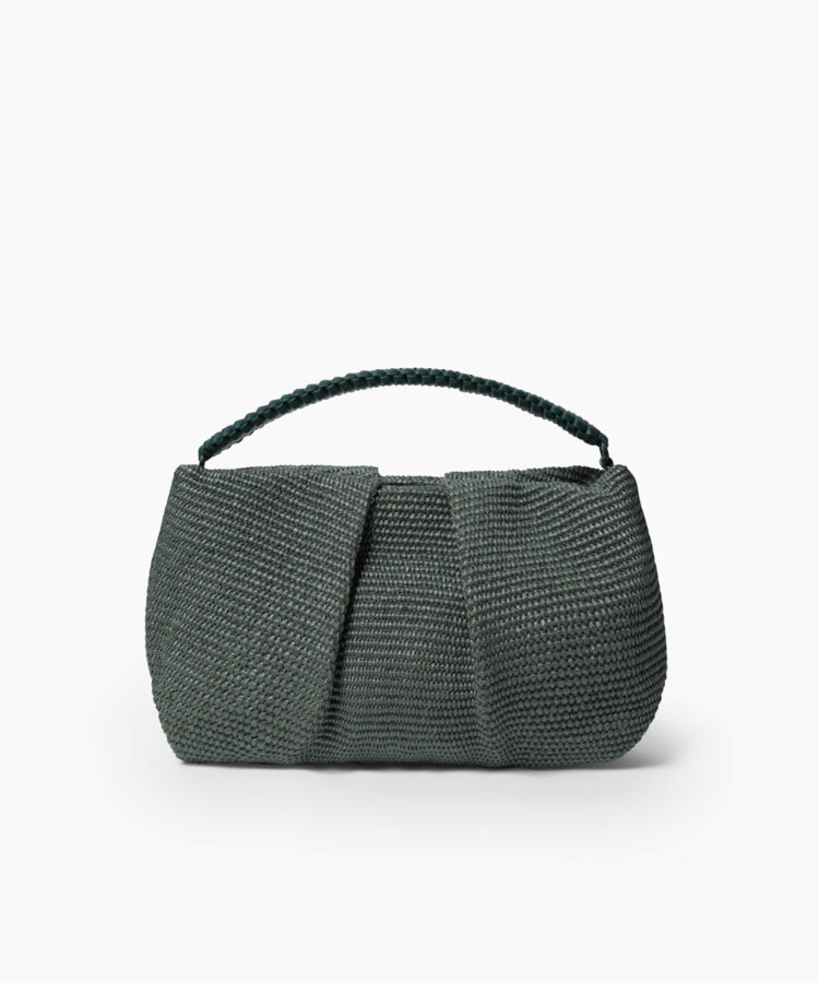 Maxi Pleated Clutch in Pine Leather & Straw