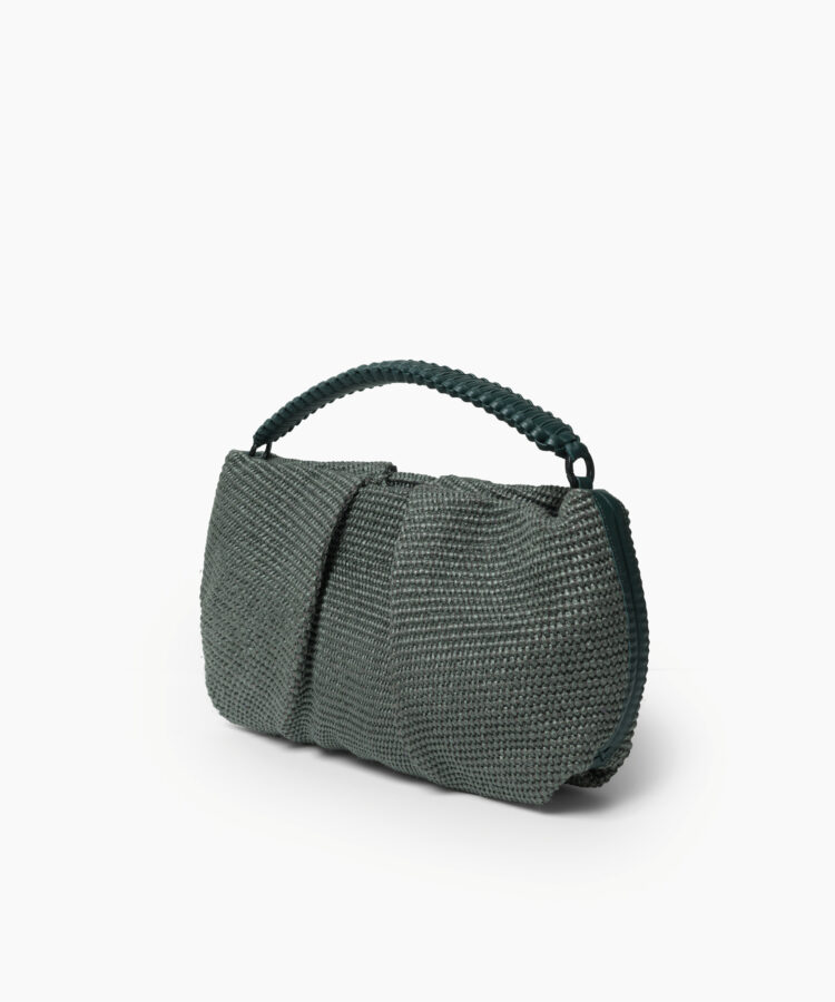 Maxi Pleated Clutch in Pine Leather & Straw