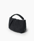Maxi Pleated Clutch in Black Leather & Straw