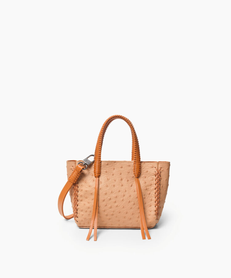Micro Tote in Almond Ostrich-Effect Leather
