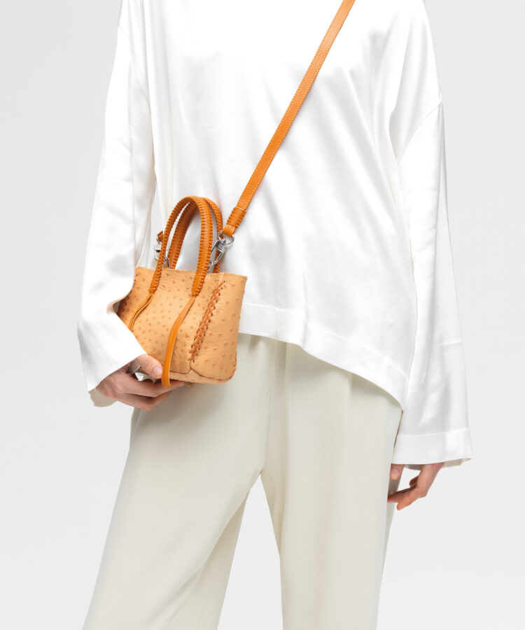 Micro Tote in Almond Ostrich-Effect Leather