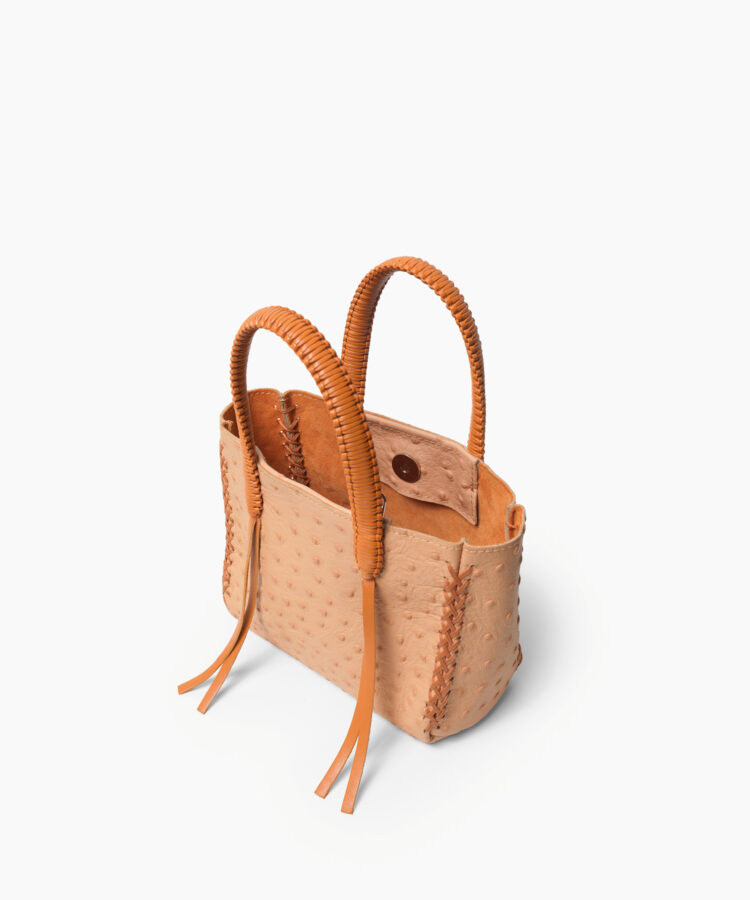 Micro Tote in Almond Ostrich-Effect Leather