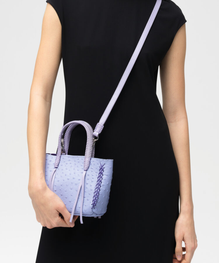 Micro Tote in Lilac Ostrich-Effect Leather