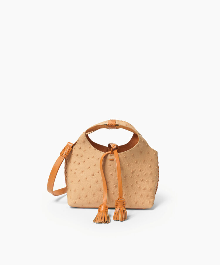 Micro City in Almond Ostrich-Effect Leather