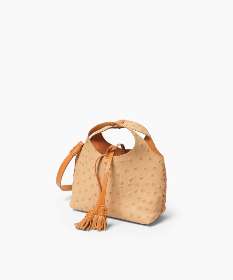 Micro City in Almond Ostrich-Effect Leather