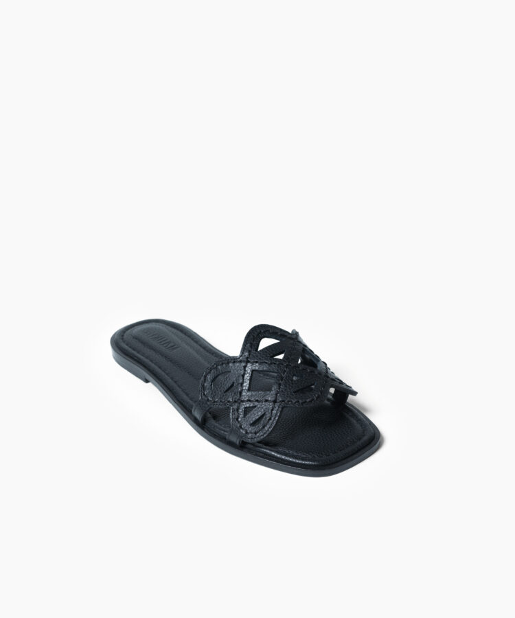 Hera Sandals in Black Grained Leather