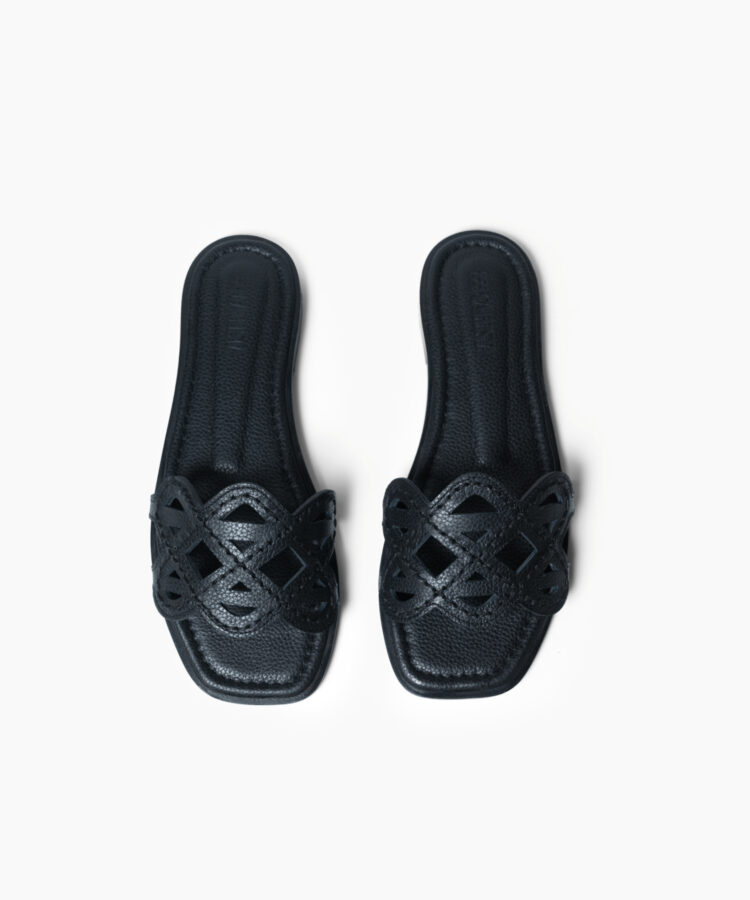 Hera Sandals in Black Grained Leather