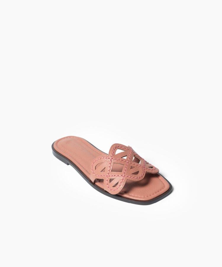 Hera Sandals in Peach Grained Leather