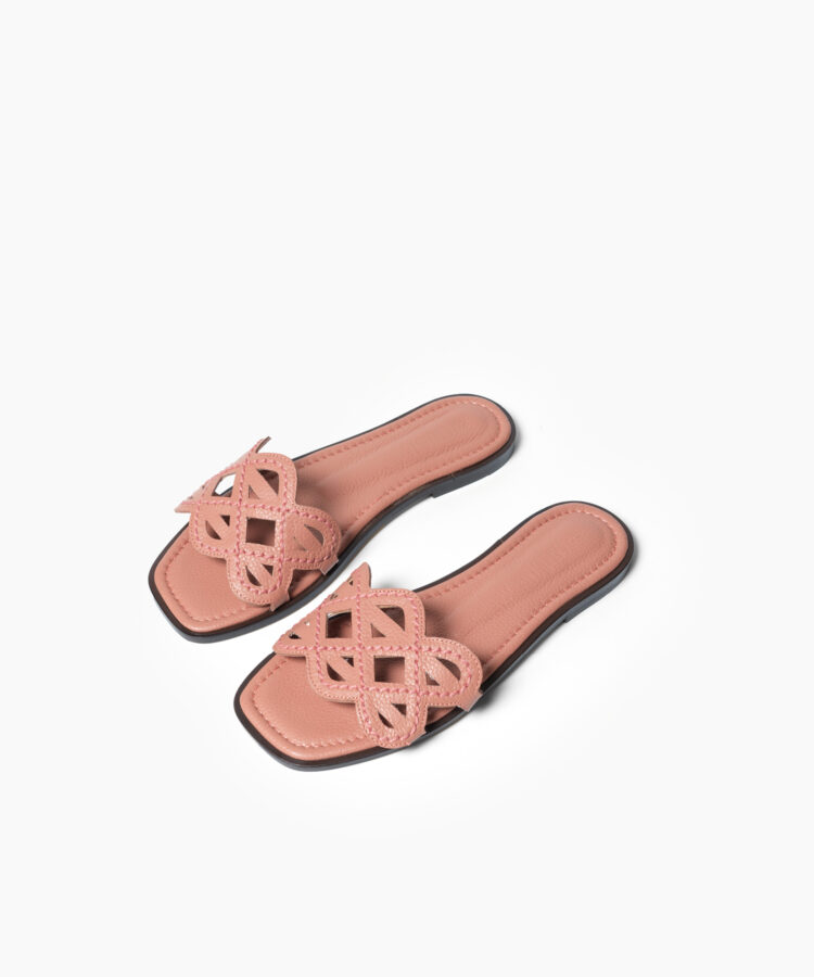 Hera Sandals in Peach Grained Leather