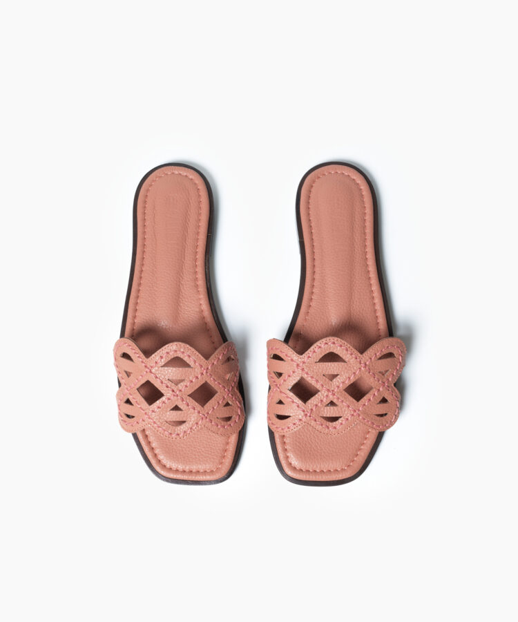 Hera Sandals in Peach Grained Leather