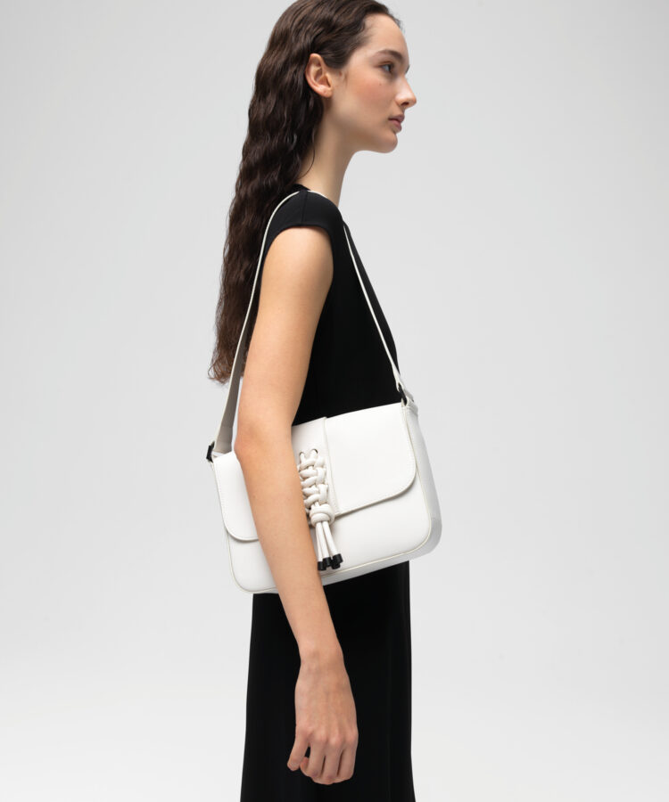 Braided Bag in White Smooth Leather