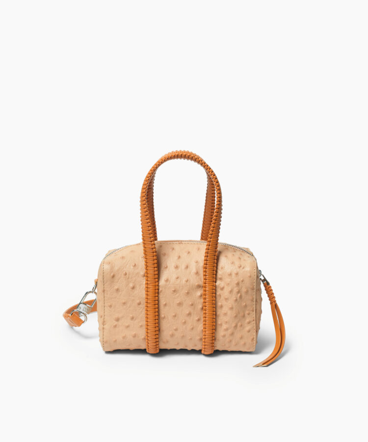 Mini Bowling in Almond Ostrich-Effect Leather
