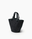 Mini Cassia Bag in Black Leather & Straw