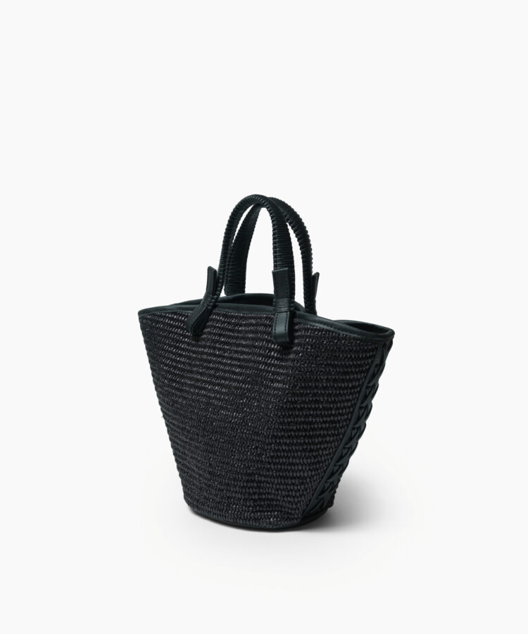 Mini Cassia Bag in Black Leather & Straw