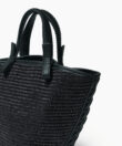 Mini Cassia Bag in Black Leather & Straw