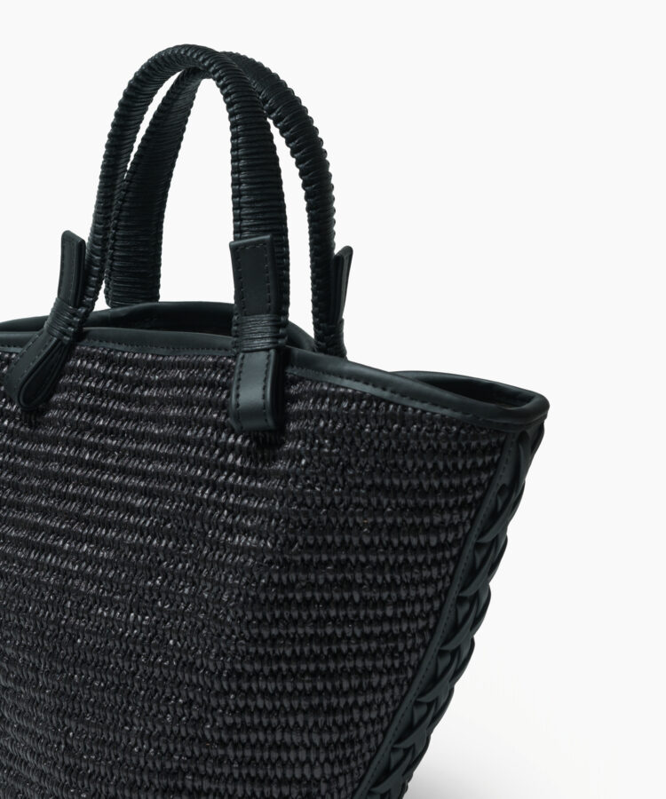 Mini Cassia Bag in Black Leather & Straw