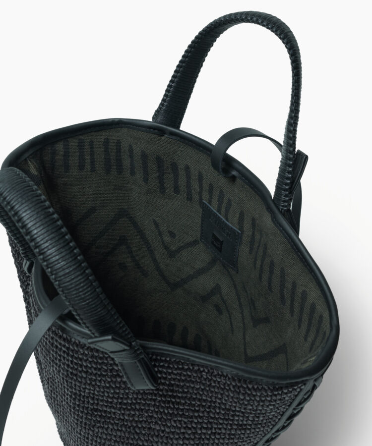Mini Cassia Bag in Black Leather & Straw