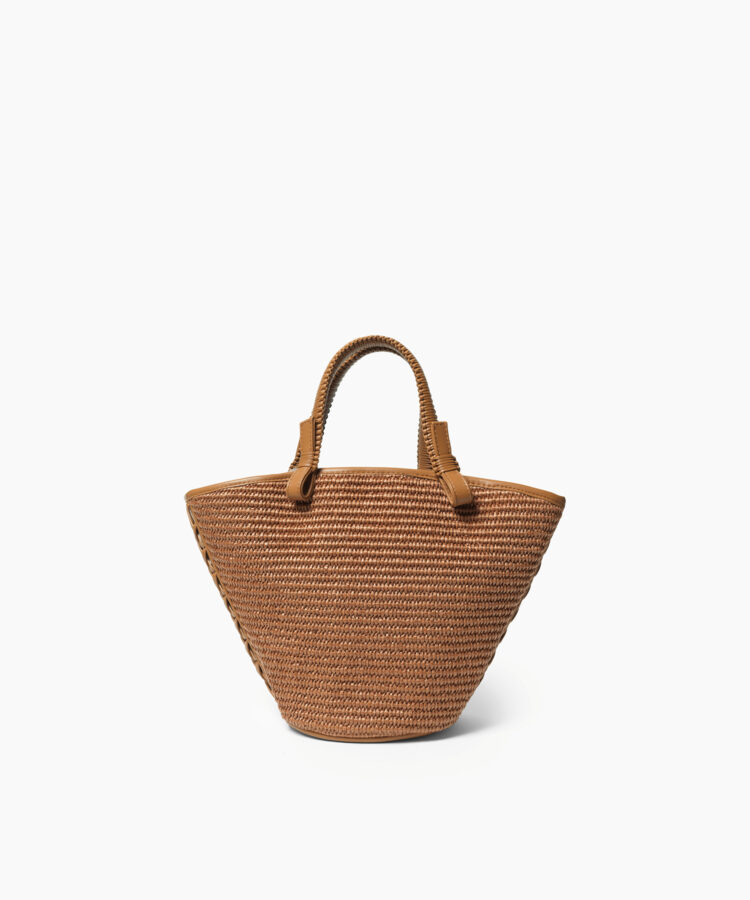 Mini Cassia Bag in Caramel Leather & Straw
