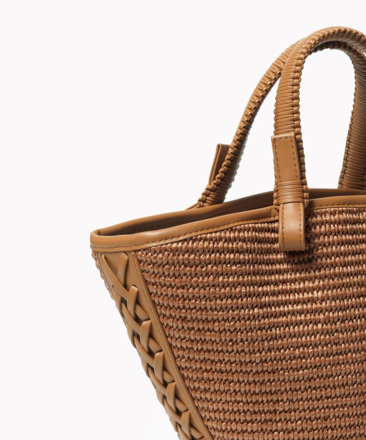 Mini Cassia Bag in Caramel Leather & Straw