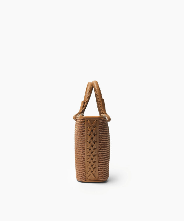 Mini Cassia Bag in Caramel Leather & Straw