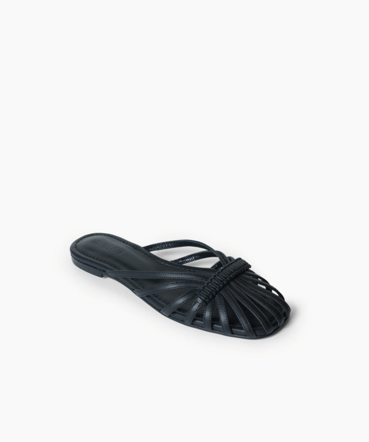 Lydia Sandals in Black Smooth Leather