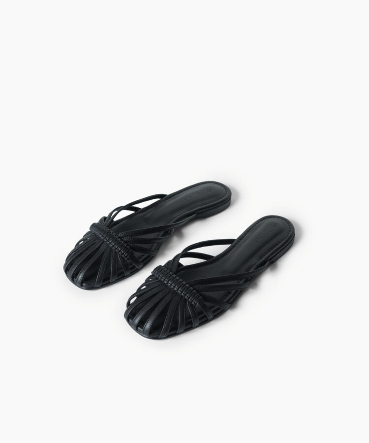 Lydia Sandals in Black Smooth Leather