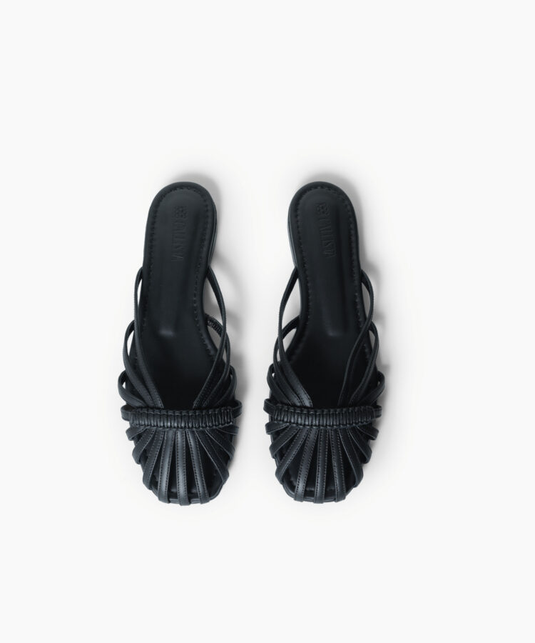 Lydia Sandals in Black Smooth Leather