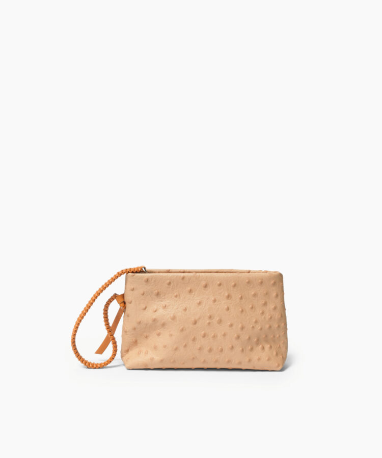 Eva Pochette in Almond Ostrich-Effect Leather