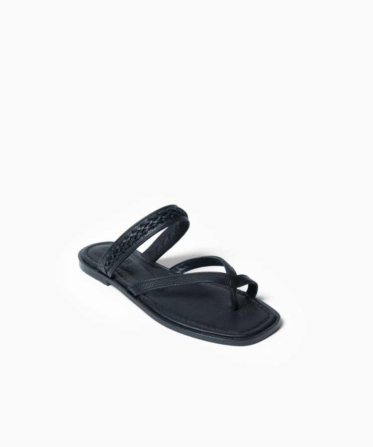 Xenia Sandals in Black Grained Leather