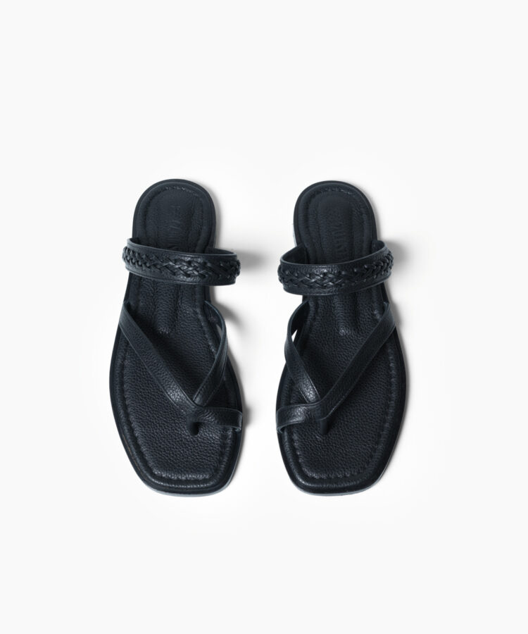 Xenia Sandals in Black Grained Leather