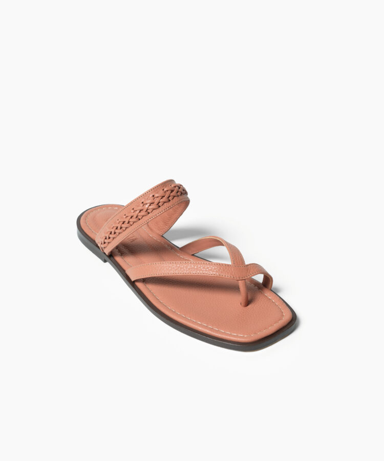 Xenia Sandals in Peach Grained Leather