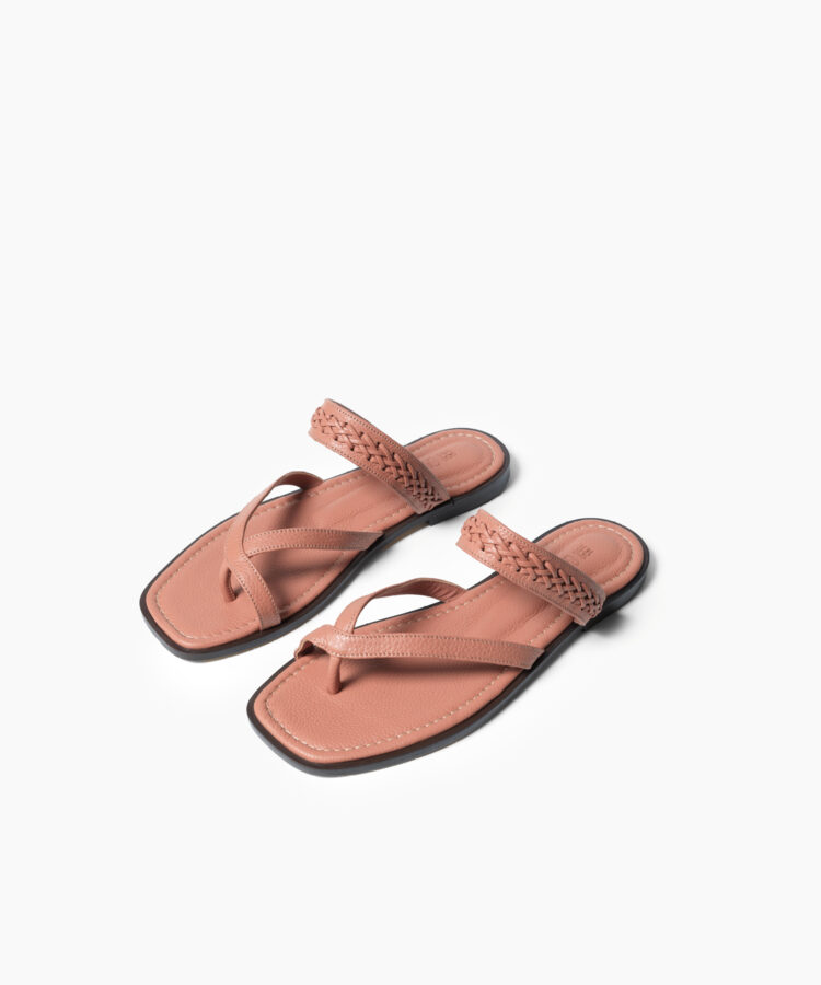 Xenia Sandals in Peach Grained Leather