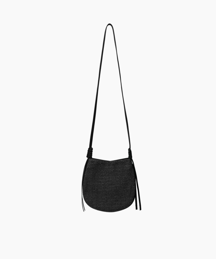 Flat Messenger in Black Leather & Straw