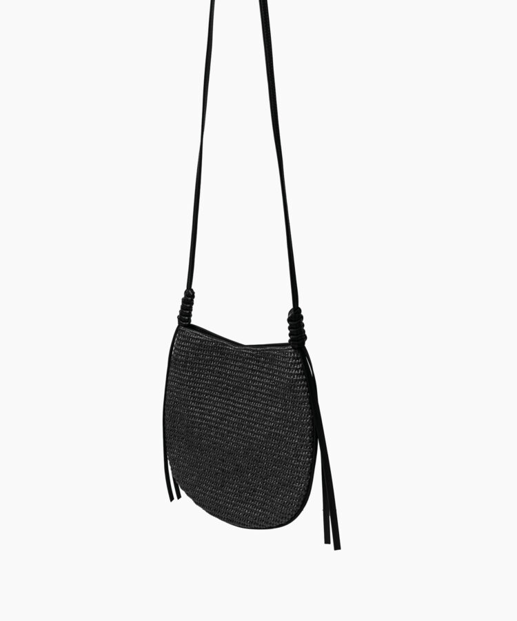 Flat Messenger in Black Leather & Straw