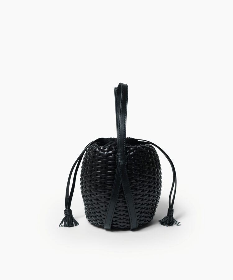 Woven Lea Bag in Black Leather