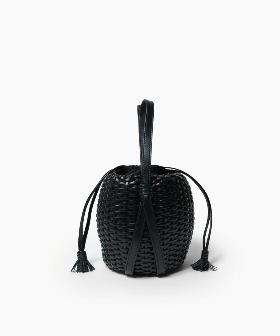 Woven Lea Bag in Black Leather