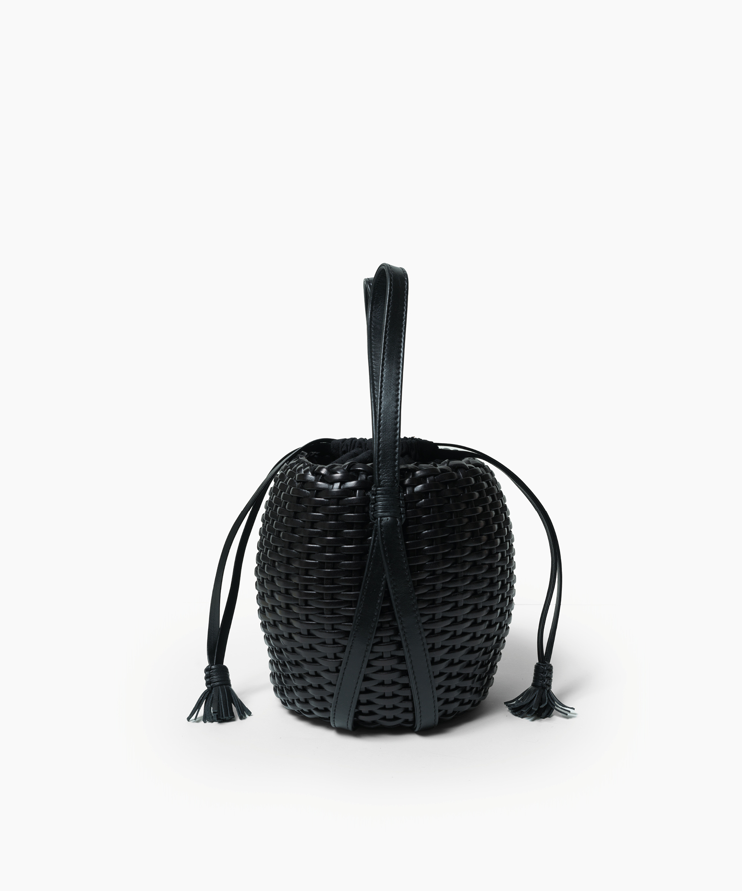 Woven Lea Bag in Black Leather