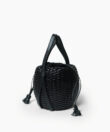 Woven Lea Bag in Black Leather