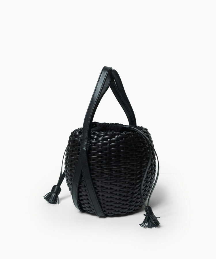 Woven Lea Bag in Black Leather