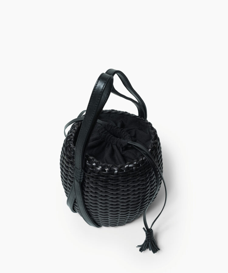 Woven Lea Bag in Black Leather