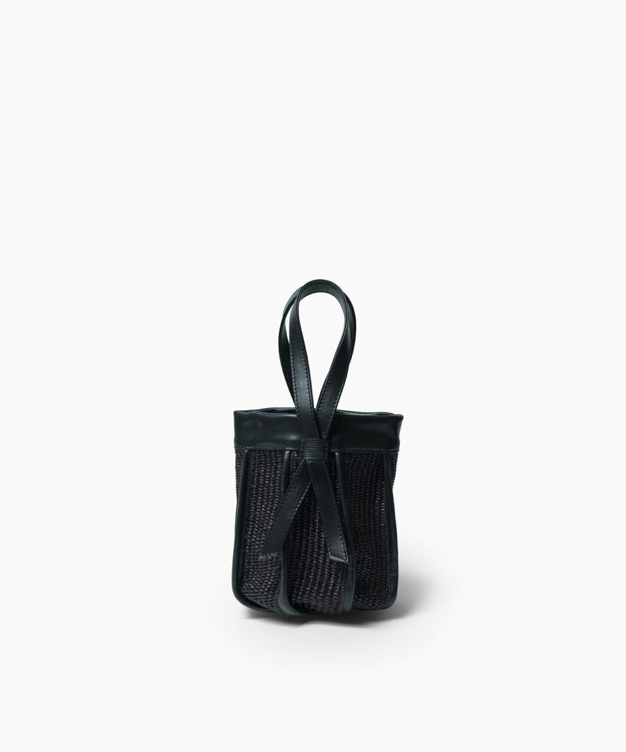 Μini Leto Bag Black Leather & Straw