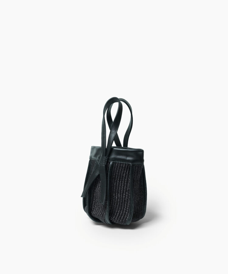 Μini Leto Bag Black Leather & Straw